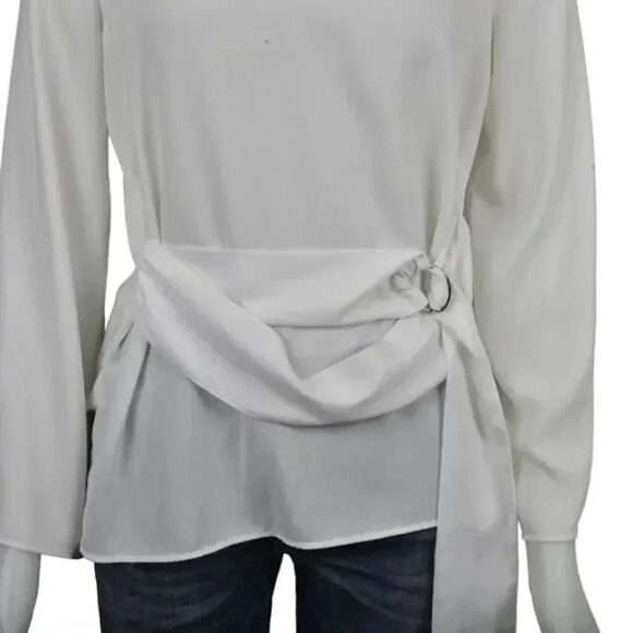 Zara White Blouse Top With Belt  V-Neck Flowy Size Small - Picture 8 of 14